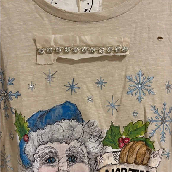 North Pole Graphic womens - Beige Santa Christmas Top - Picture 3 of 5